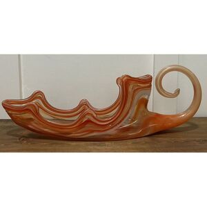 Mid Century‎ Modern Hand Blown Art Glass Orange Centerpiece Candy Bowl Dish